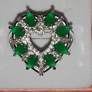 925 Silver Emerald heart ring size 10
